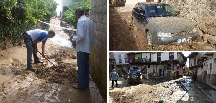 Las calles de Valverde de la Vera se llenan de barro por la rotura en una balsa de agua