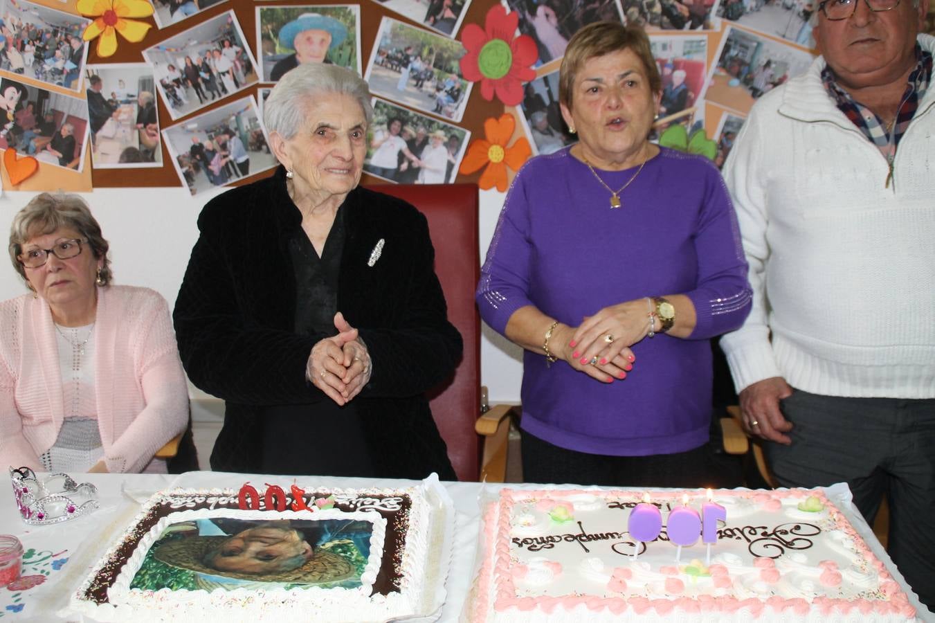 Un gran mural con fotografías de momentos y experiencias vividas para felicitar a Pilar Sotomayor Macías ha presidido la celebración de su 100 cumpleaños.