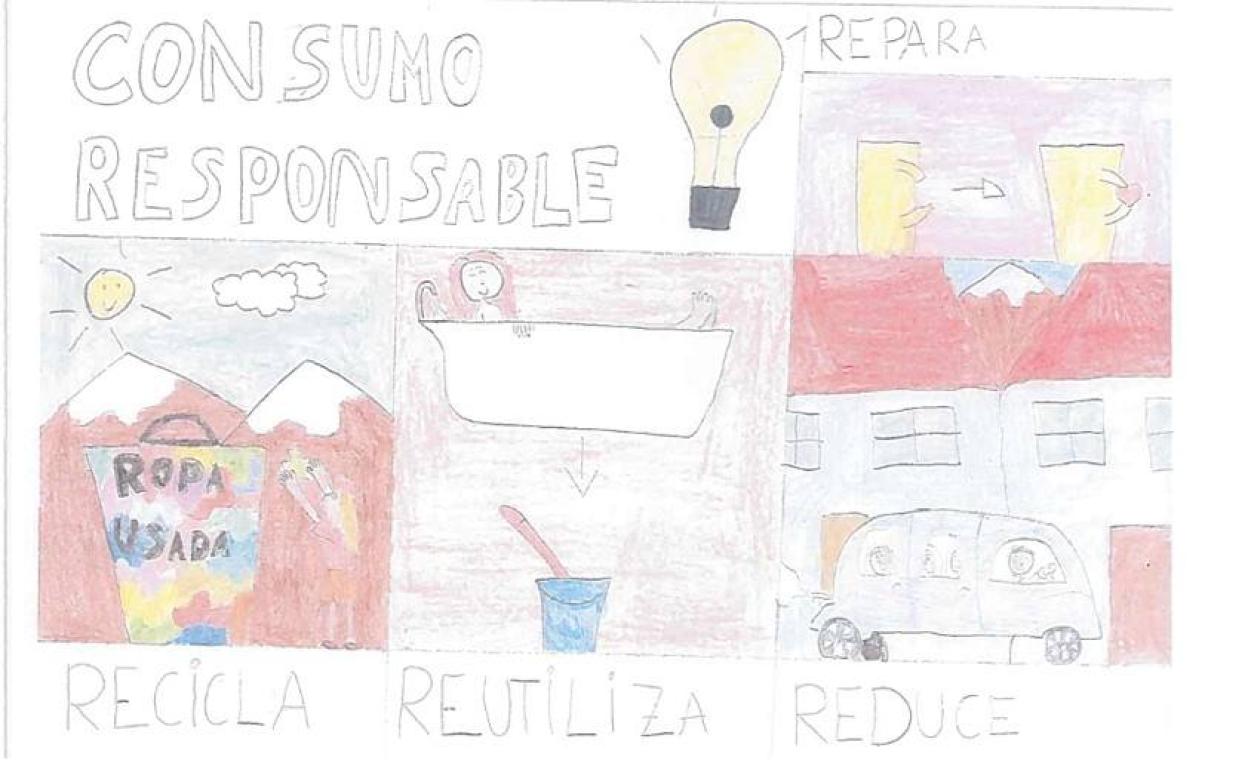 Seis dibujos de niños extremeños, dos de Valle de Santa Ana, para concienciar del consumo responsable