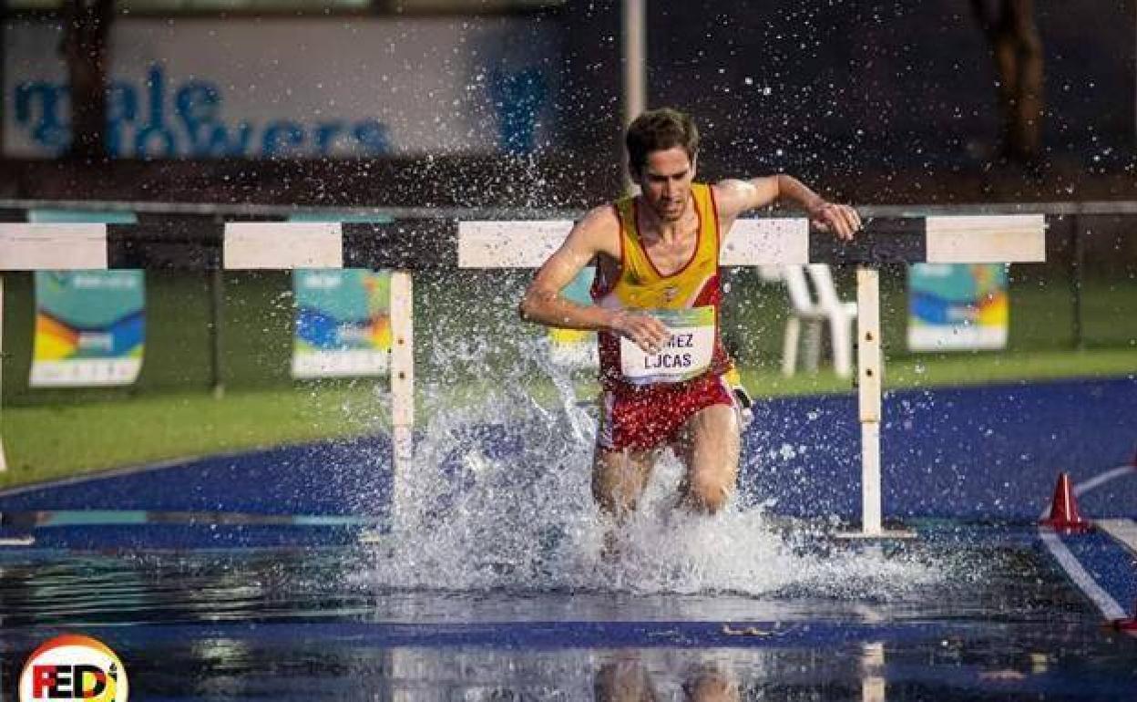 Manuel Gómez Lucas durante la prueba de 3.000 metros obstáculos en el Mundial de Australia donde conseguía la medalla de bronces.FEDI.