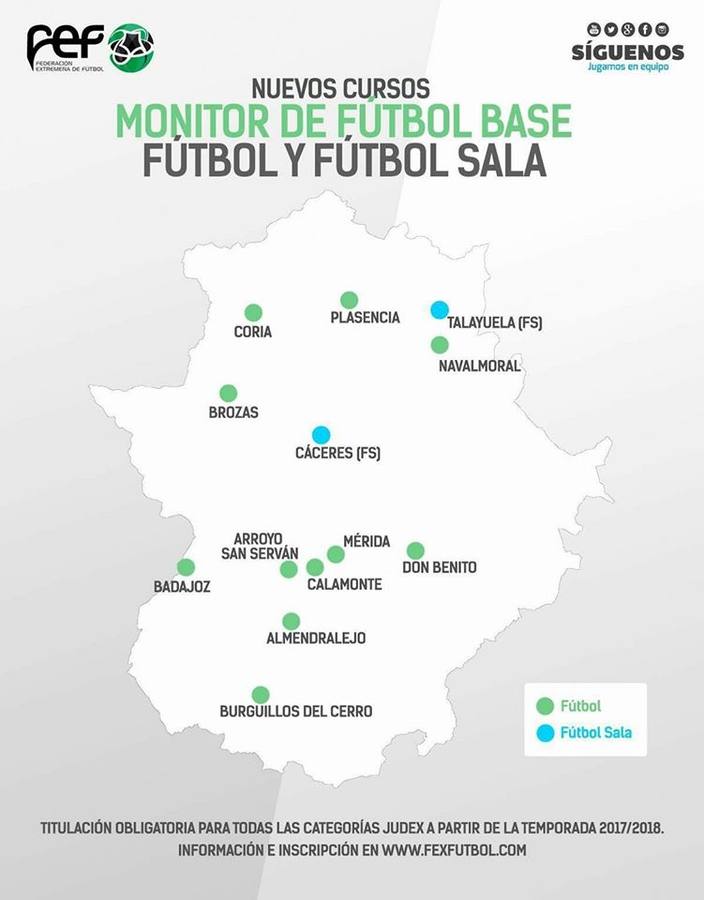Mapa de las localidades donde se impartirá el curso.