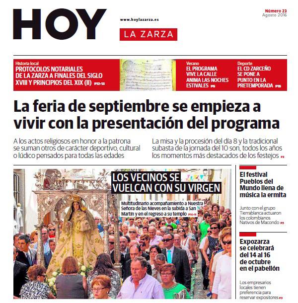 Portada correspondiente al mes de agosto