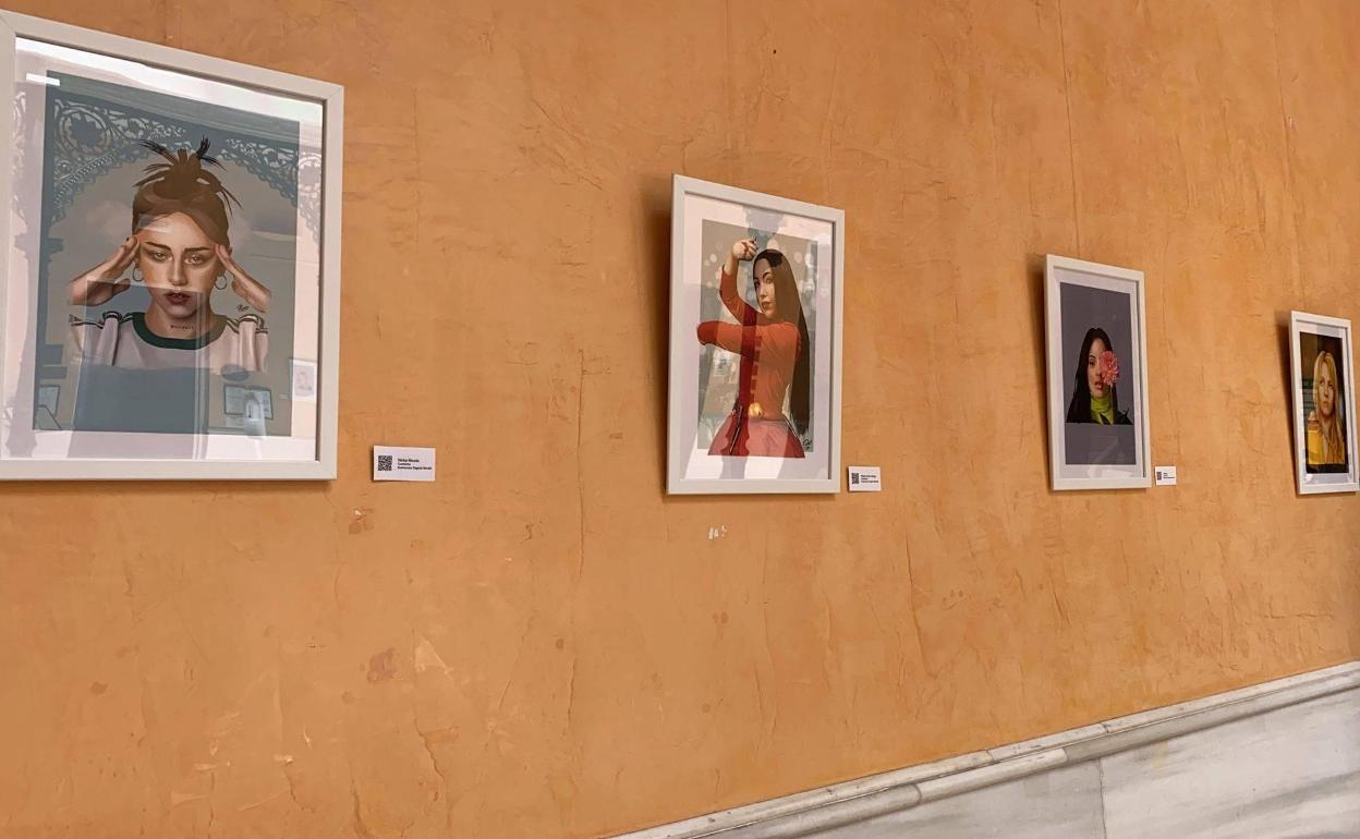 Parte de la exposición en el hall del la Hospedería Mirador de Llerena