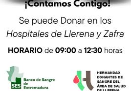Llamamiento urgente para la donación de sangre en Llerena y Zafra