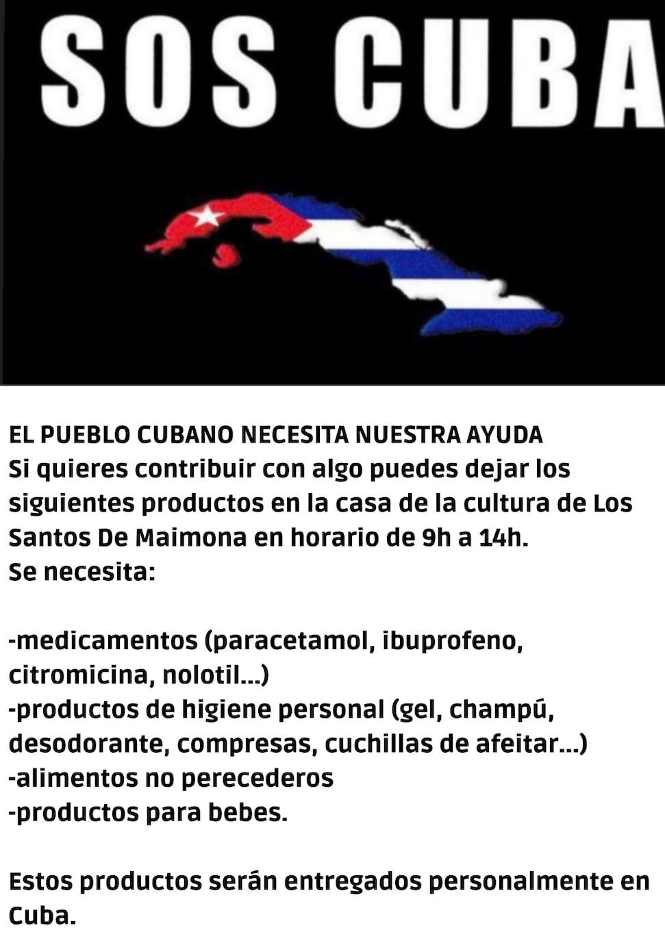 Cartel SOS a Cuba 