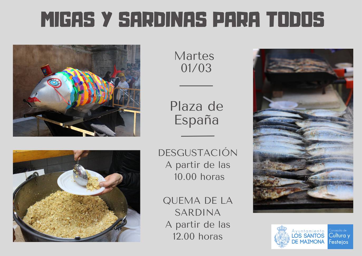 Migas y sardinas para todos en la Plaza de España para despedir el Carnaval