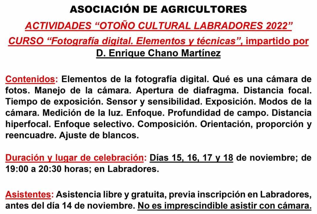 Cartel informativo del curso de fotografía digital 