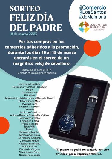 El Pequeño comercio de Los Santos de Maimona realizará un sorteo de un reloj Lotus por el Día del Padre