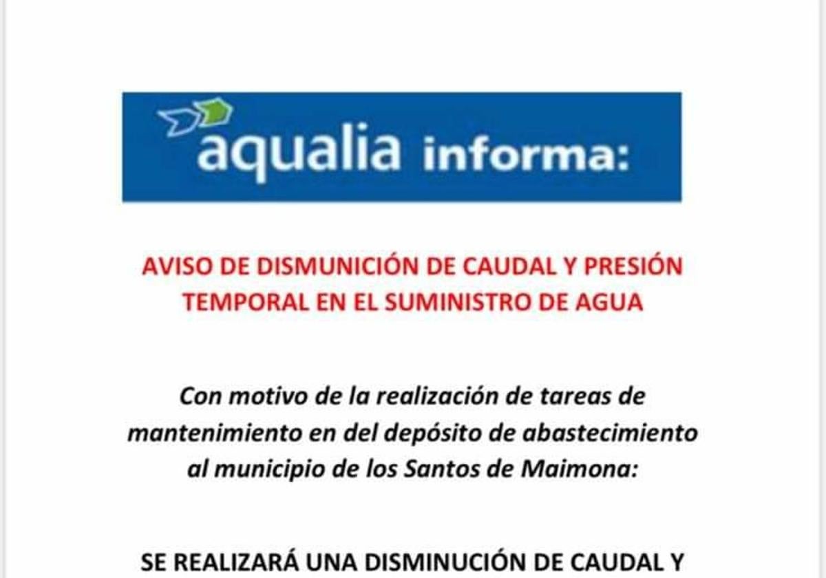 Este jueves bajada de caudal de agua en todo el pueblo entre las 9 y las 12 horas