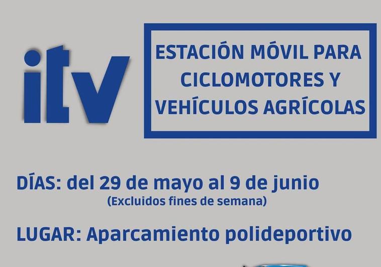 Abierto el plazo en el Ayuntamiento para solicitar cita para la ITV de maquinarias agrícolas, de obras y servicios y ciclomotores