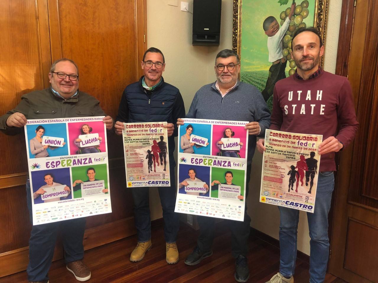 Representates del Ayuntamiento de Los Santos de Maimona y la asociación Primavera Gastronómica
