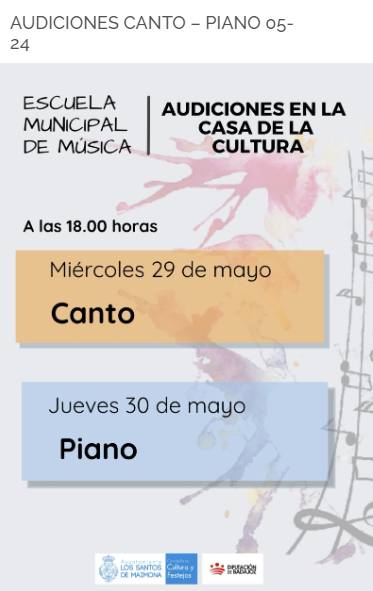 Alumnos de canto y piano de la Escuela Municipal de Música ofrecerán sus audiciones de fin de curso
