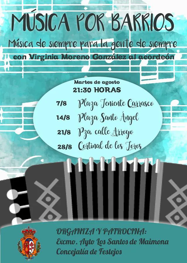 Virginia Moreno acercará con su acordeón cada martes de agosto la música de siempre a distintos barrios