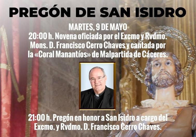 Don Francisco Cerro chaves será el pregonero en las Fiestas de San Isidro