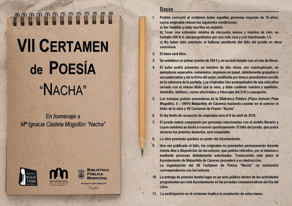 Convocado el VII Certamen de Poesía 'Nacha'