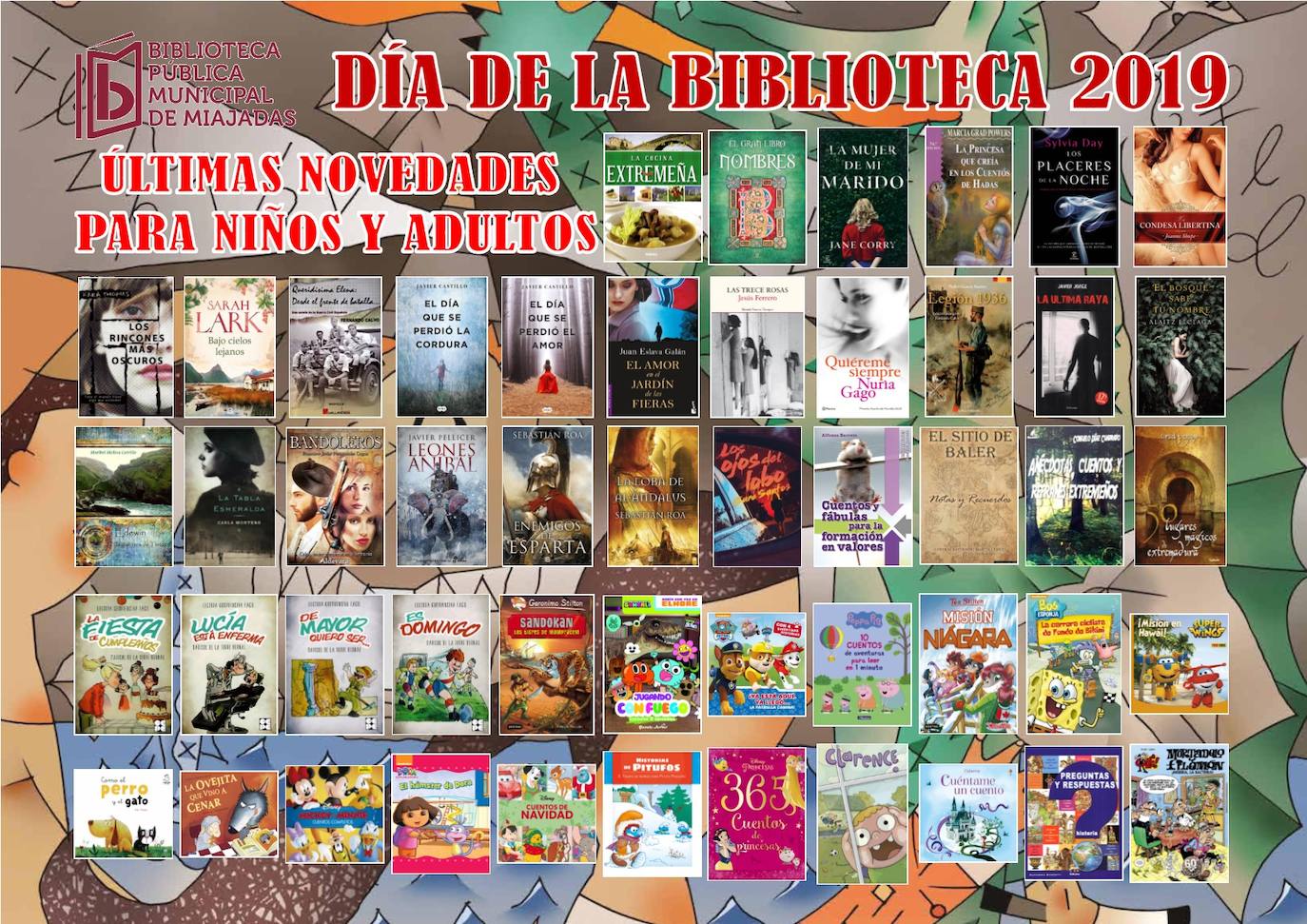 Cartel Día de la Biblioteca 2019 Miajadas y sus 50 nuevos libros