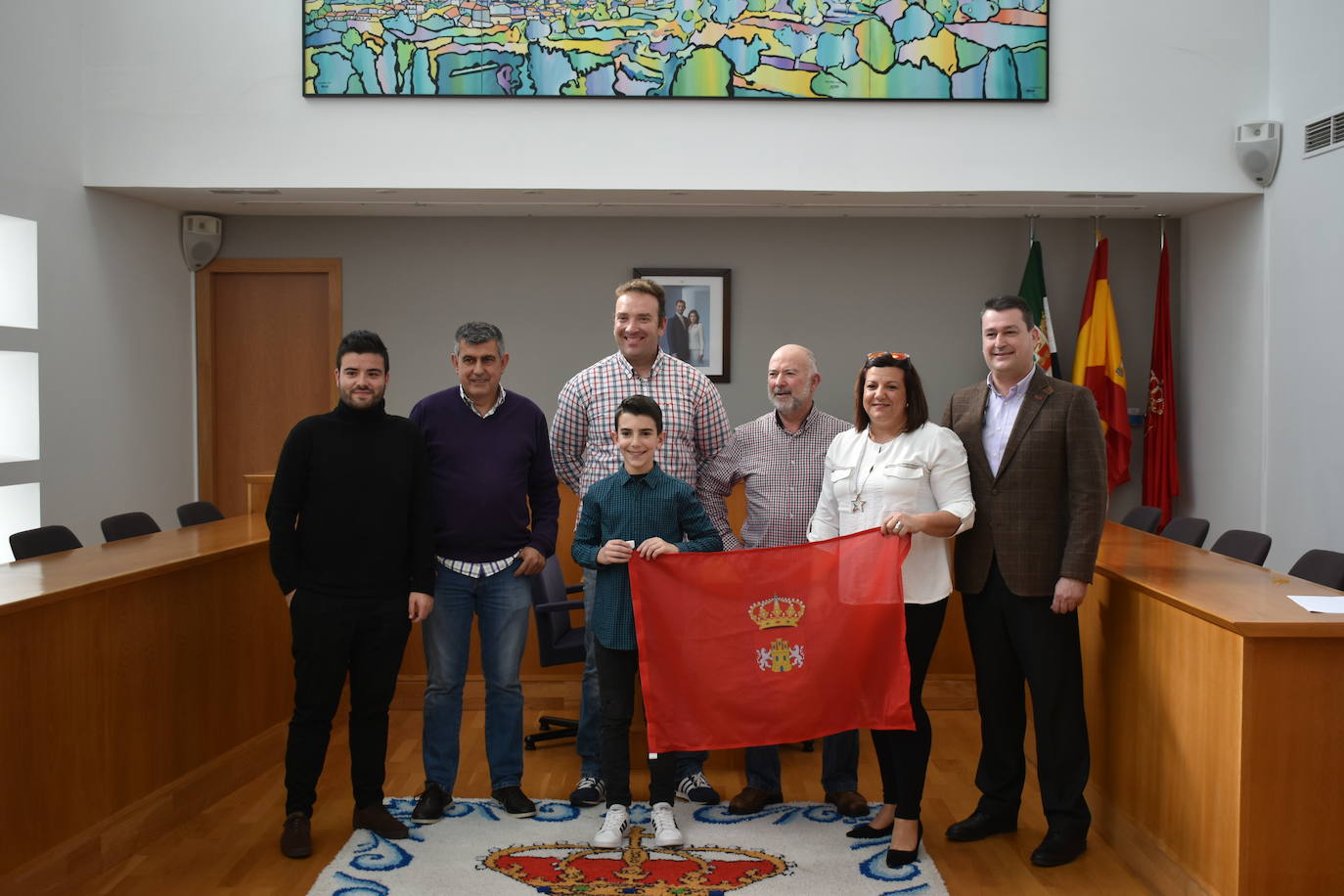 (De izq. a dcha.) Jesús Sánchez, Antonio Díaz, Juan Manuel Tapia, Samuel Tapia, Lorenzo Vera, Marisa Redondo y José Mª Cornejo 