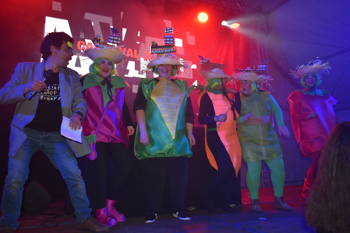 El fin de semana de Carnaval en Miajadas abrió lleno de actividades para el disfrute de pequeños y mayores.Los más pequeños deleitaron a los vecinos con sus desfiles llenos de color, con los colegios Sagrado Corazón, Nuestra Señora de Guadalupe, García Siñeriz o las escuelas Arco Iris, Majetes, y Jardín de Infancia Acuarela.Anoche se celebró el exitoso concurso de disfraces, un calentamiento para el Gran Desfile de Carnaval del sábado. Bajo el lema de este año 'La huerta miajadeña', más de 500 personas se concentraron en la carpa habilitada en la plaza. El primer premio, de 200 euros, fue a parar a manos del grupo de tractores 'El precio justo', el segundo premio, que consistía en 150 euros, fue otorgado al grupo 'Los paradores de Miajadas', y el cheque de 75 euros del tercer premio fue entregado al grupo 'Nos falta un hervor'. 