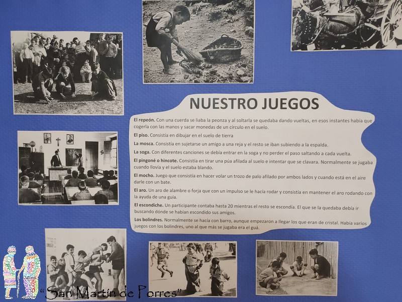 Han elaborado un mural con fotos y nombres de los juegos de cuando eran niños 