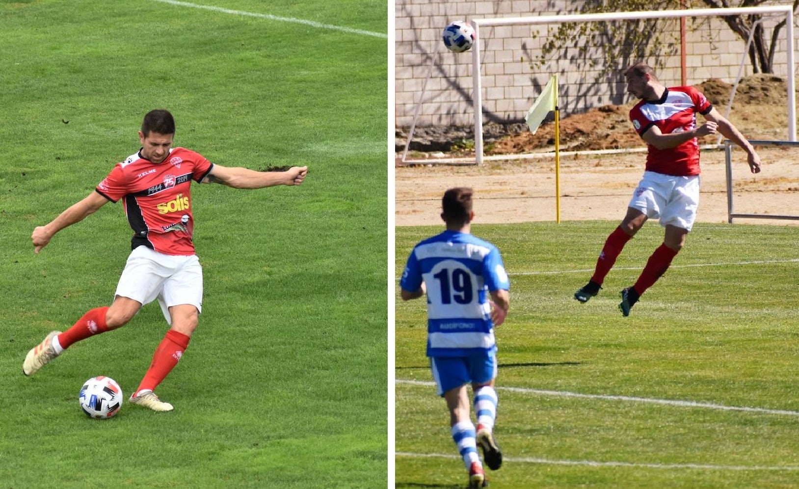 Lolo (izquierda) en un partido contra el Jerez, y Mané (derecha) en el encuentro contra el Arroyo 