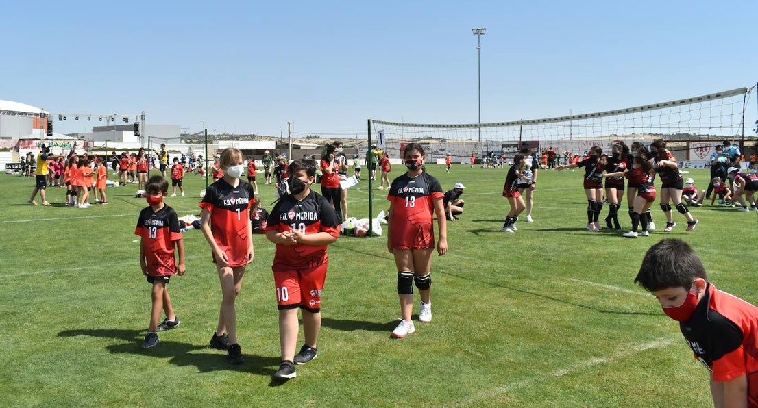 El Estadio Municipal de Miajadas acogió el 'X Día del Minivoley de Extremadura', en el que se dieron cita unos 340 jugadores prebenjamines, benjamines y alevines llegados desde Cáceres, Badajoz, Mérida, Coria, Usagre, Almendralejo, Brozas, Torrejoncillo, Ribera del Fresno, Madrigal de la Vera, Villanueva del Fresno y Miajadas. El césped fue dividido en diez canchas en las que disputaron distintos partidos de manera simultánea desde las 10 de la mañana hasta las 12:30, debido a las altas temperaturas. Al finalizar la jornada cada jugador recibió una medalla por parte del presidente de la Federación Extremeña de Voleibol, José Carlos Dómine, el vicepresidente Antonio García, y el alcalde de Miajadas, Antonio Díaz. 