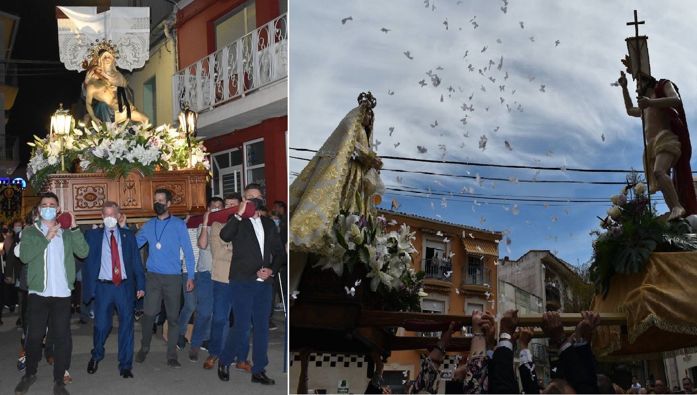 Los miajadeños volvieron a vivir su Semana Santa. Volvieron a llorar la muerte de Jesucristo acompañando al Cristo de la Piedad, la Piedad, el Santo Sepulcro y la Virgen de los Dolores, y volvieron a celebrar su resurrección con el encuentro entre el Cristo Resucitado y la Virgen. Una Semana Santa como hacía dos años no habían podido celebrar y que han vuelto a disfrutar con todos los honores 