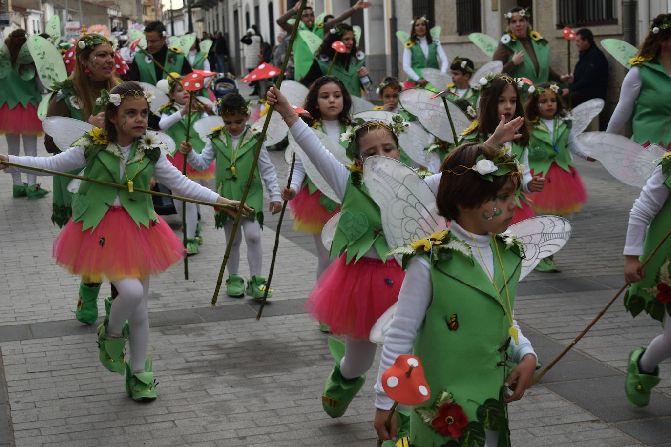 El ritmo, la fantasía y el color del Carnaval llenaron las calles de Miajadas. Más de 700 personas contagiaron su alegría con la mayor diversidad de disfraces y bailes, tanto las comparsas como los participantes individuales y por parejas. Porque sólo el Carnaval es capaz de sacar una sonrisa a todos. 