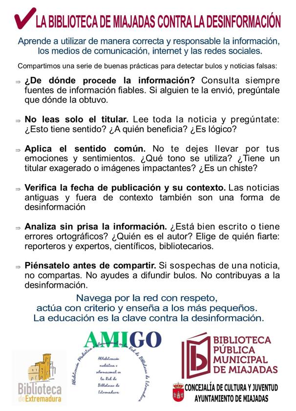 Imagen principal - La biblioteca visibiliza el Día Mundial de la Sensibilización sobre la Desinformación