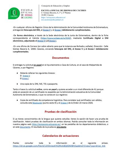 Imagen principal - Abierto el plazo de matriculación para el aula adscrita de la EOI en Miajadas