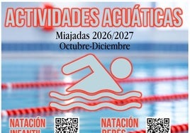 El Área de Deportes de Miajadas convoca el programa de actividades acuáticas para el primer período de la temporada 2026-2027