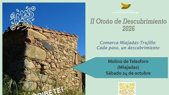 El programa 'II Otoño de Descubrimiento' de ADICOMT propone una ruta senderista hacia el «Molino de Telesforo» en Miajadas