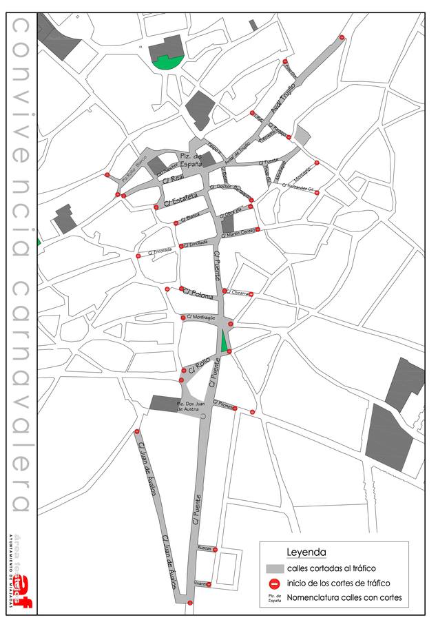 Plano detallado de todas las calles, avenidas y plazas que se cortarán facilitado por el Ayuntamiento. 