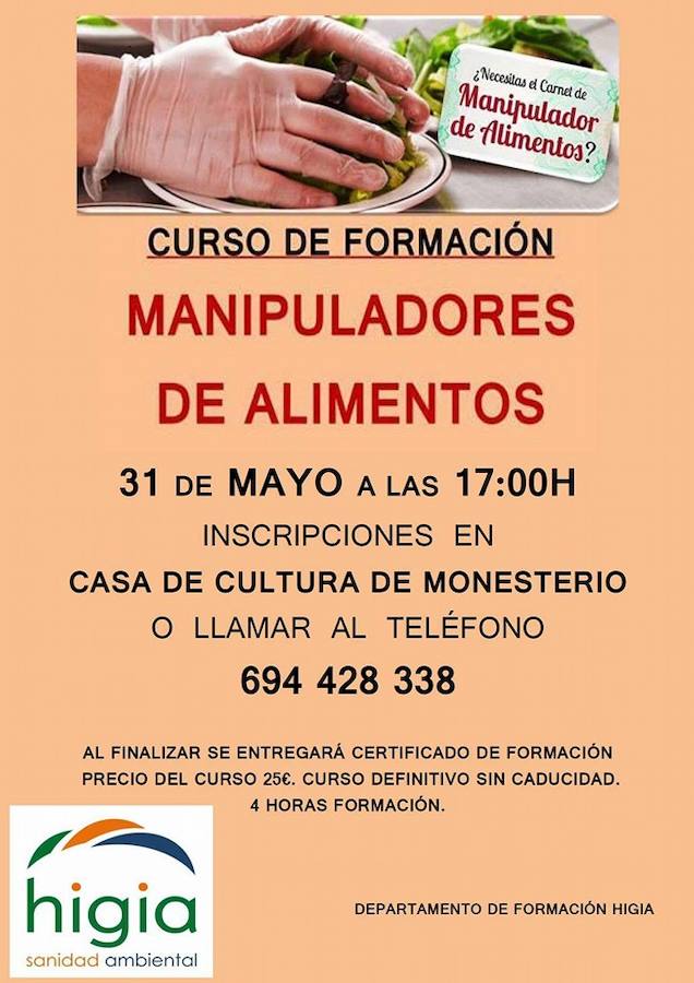 Oferta de un nuevo curso de manipulador de alimentos en Monesterio