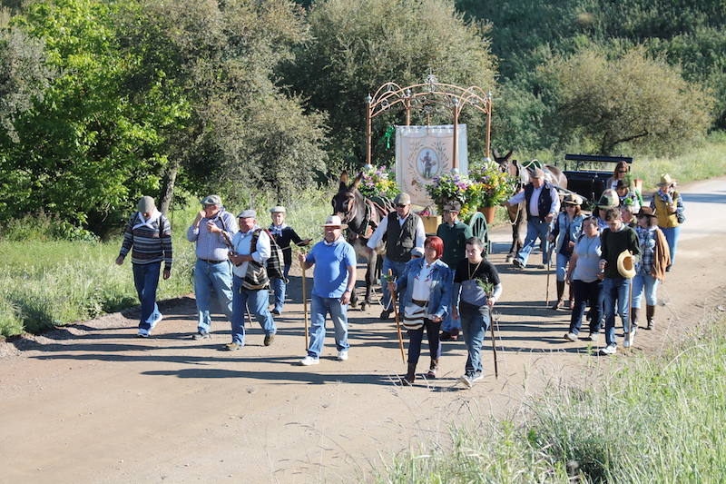 Romeros en sus primeros pasos del camino junto al nuevo estandarte 