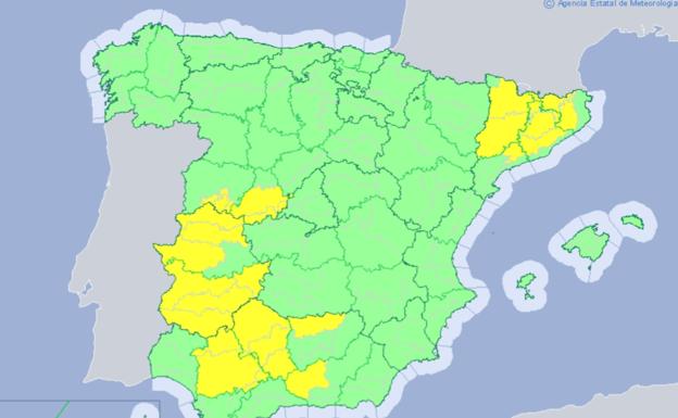 Mapa de avisos de la AEMET para el martes