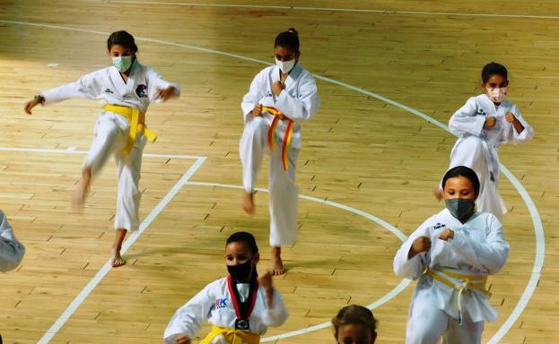Jóvenes taekwondistas en plena acción 
