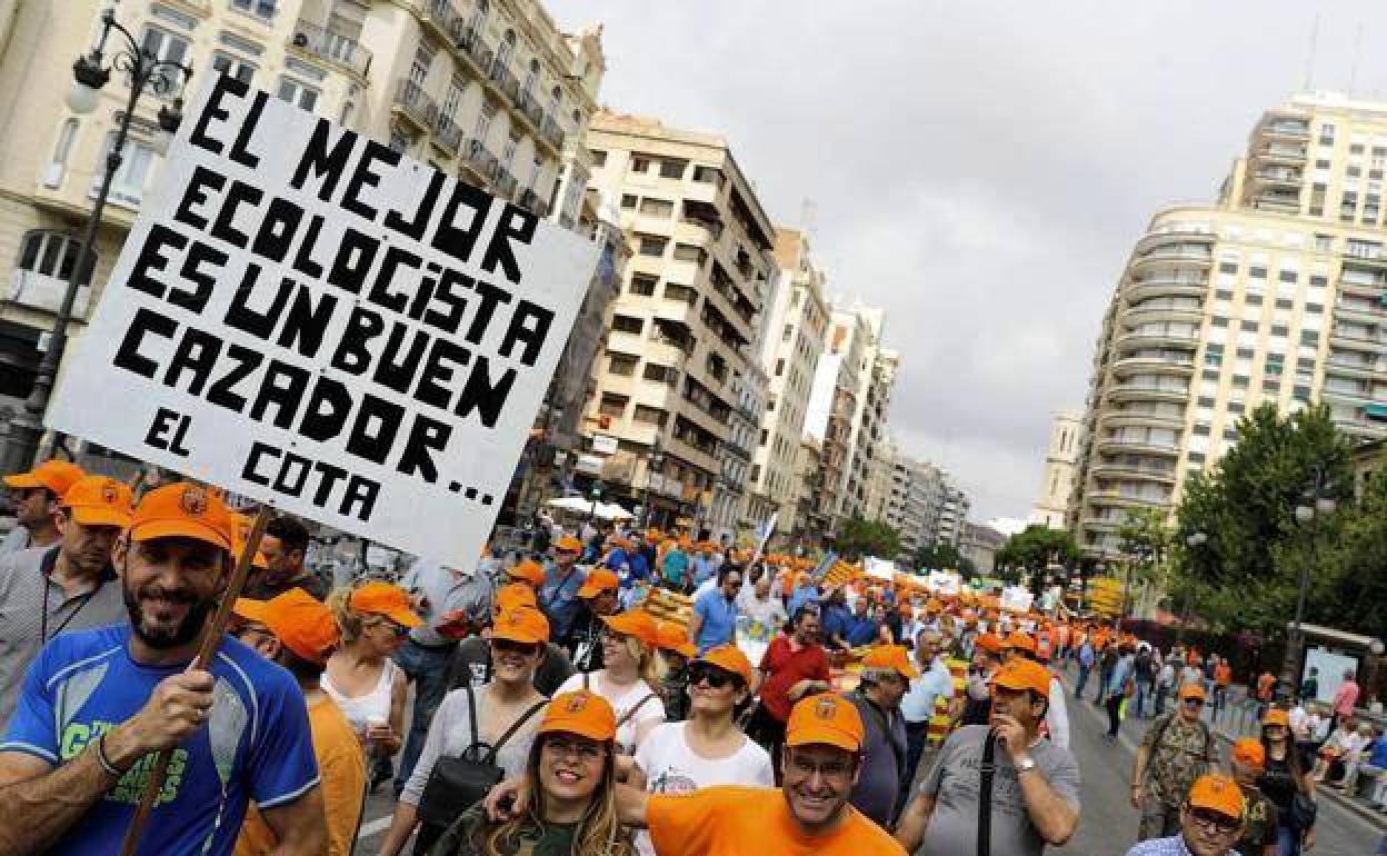 Manifestación de cazadores en 2018 en Valencia. / 