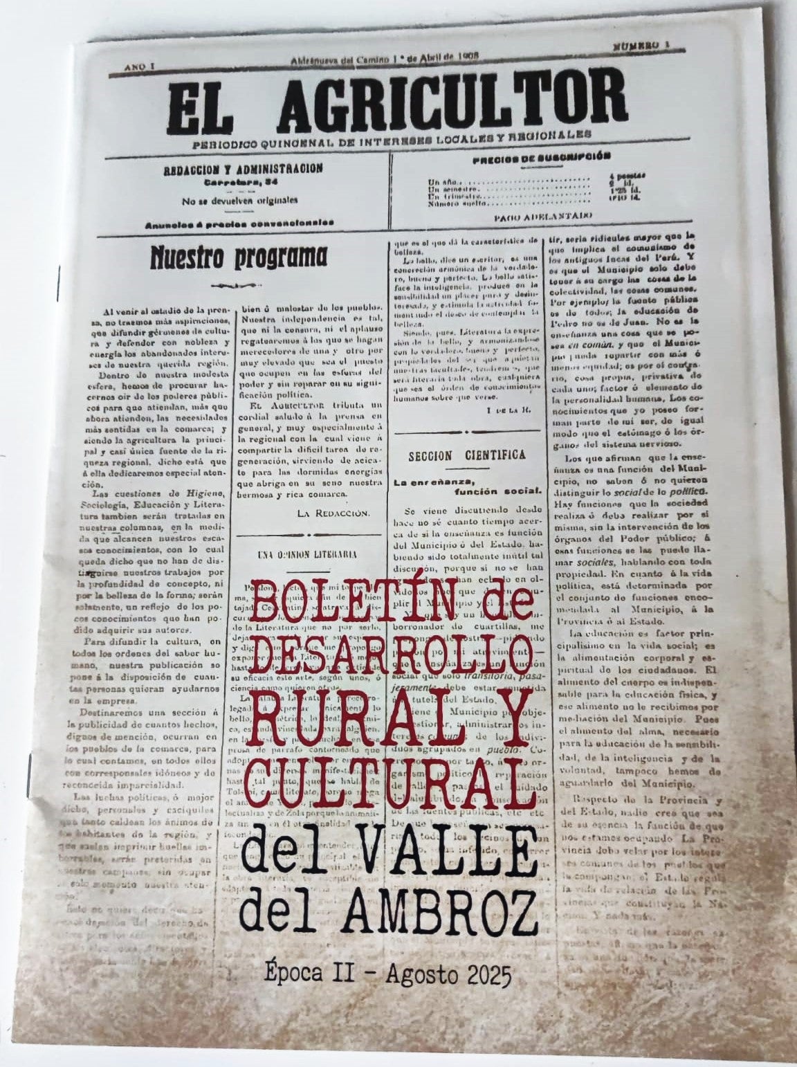 Portada del recuperado boletín 'El Agricultor'