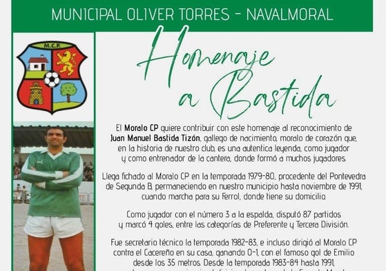 El Moralo CP homenajeará este sábado a Bastida, recordado jugador y entrenador de la cantera