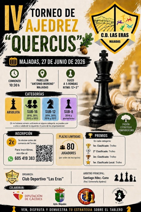 Majadas de Tiétar acogerá el sábado el IV Torneo de Ajedrez 'Quercus'