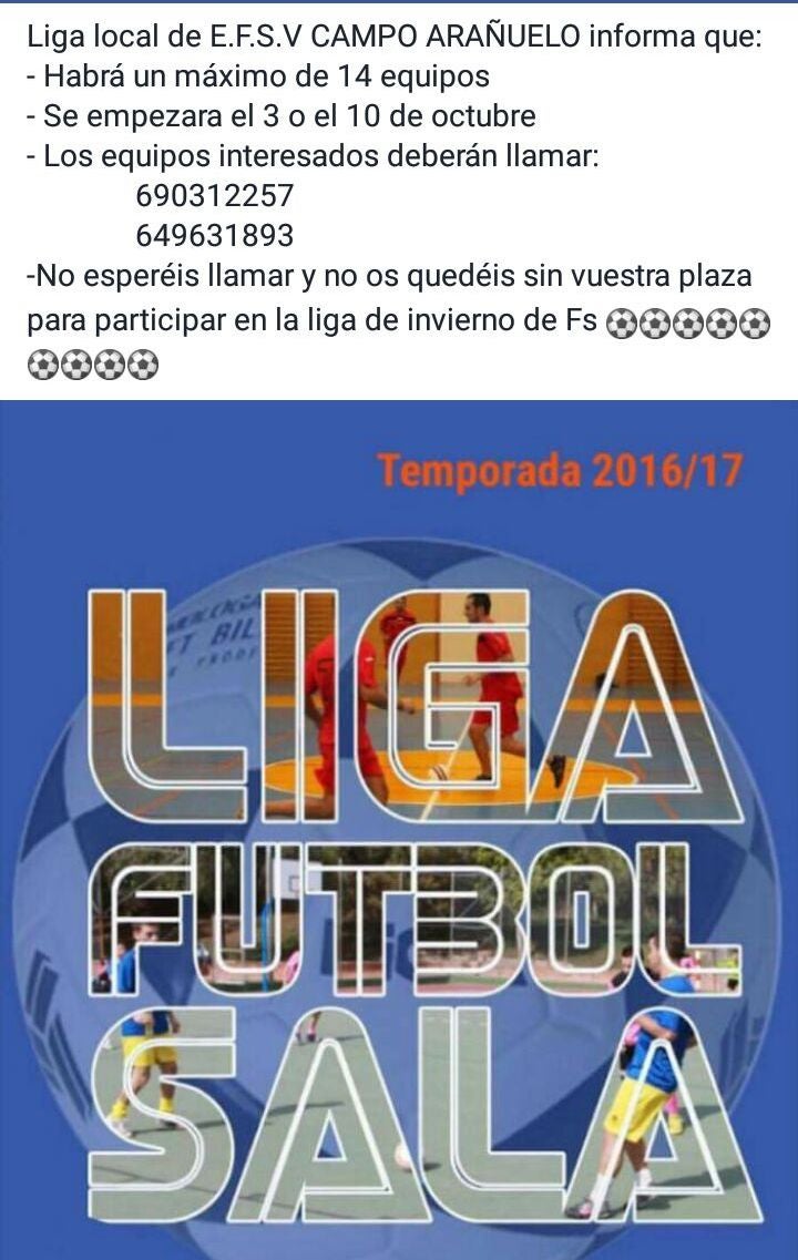 La nueva escuela de fútbol, Campo Arañuelo, organizará la liga local de fútbol-sala 2016/2017