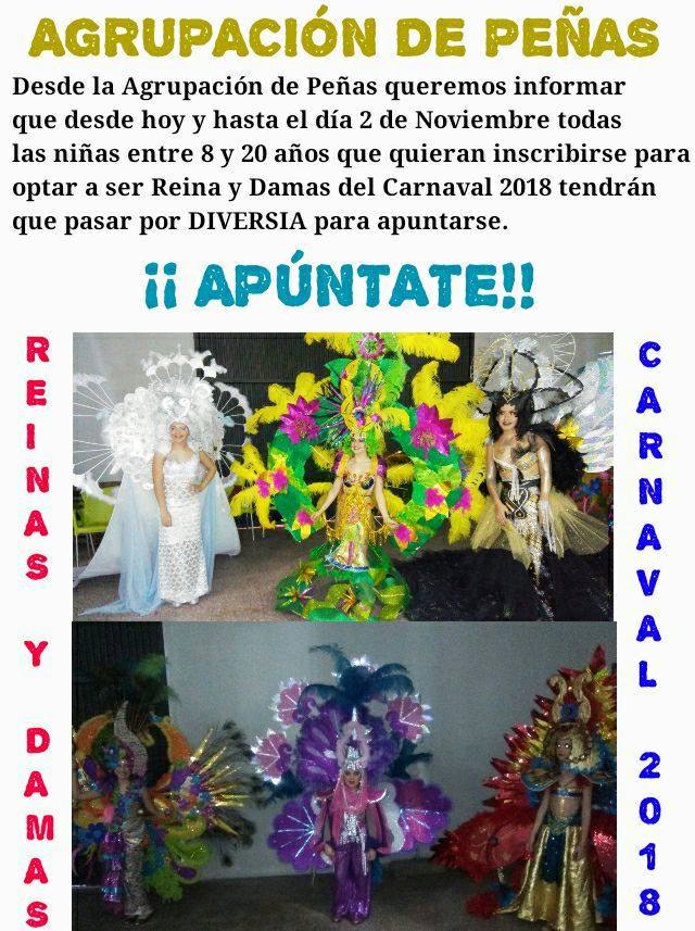 El jueves termina el plazo de inscripción para las aspirantes a reinas del Carnaval 2018