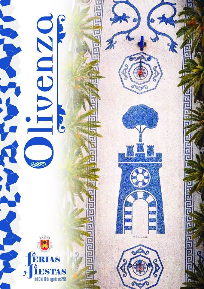 Cartel de las Ferias y Fiestas de Olivenza 2019, con una imagen aérea del paseo Grande, obra de Estudio Vidigal. 