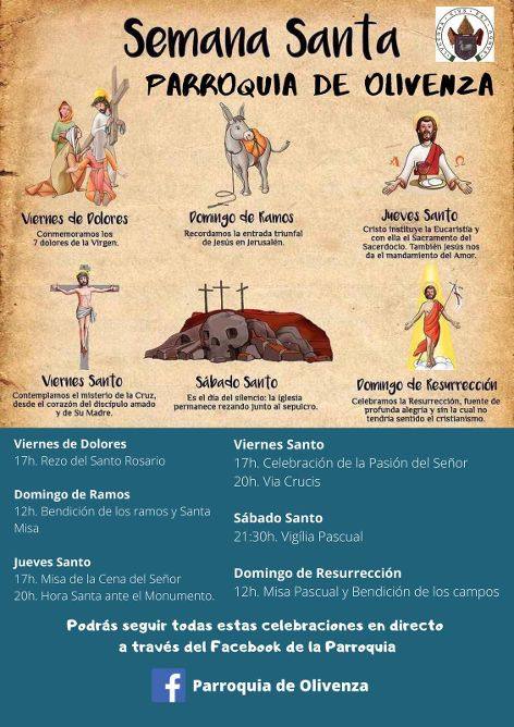 Cartel y programación de la Semana Santa de Olivenza 2020. 