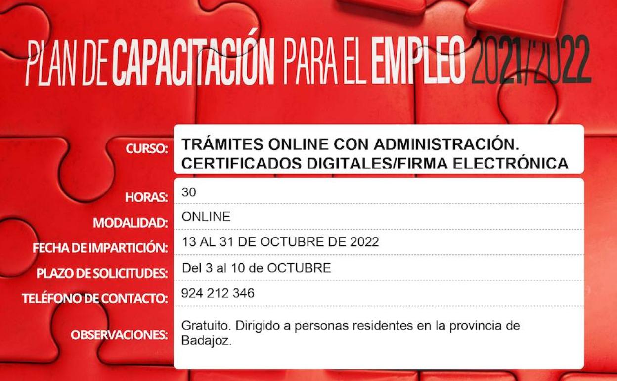 Abierto el plazo para el curso online 'Trámites online con la administración. Certificados digitales y firma electrónica'