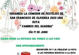San Francisco de Olivenza organiza la ruta 'Caminos del Guadiana'