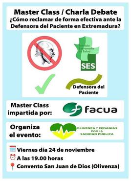 La Plataforma local por la Sanidad Pública orientará sobre cómo reclamar ante la Defensora del Paciente