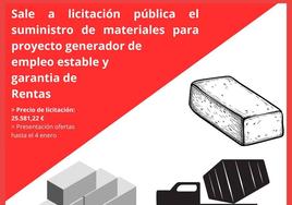 Sale a licitación pública el suministro de materiales para proyecto generador de empleo estable y garantía de Rentas