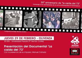 El Partido Comunista de España presenta el documental 'La caída del 73'