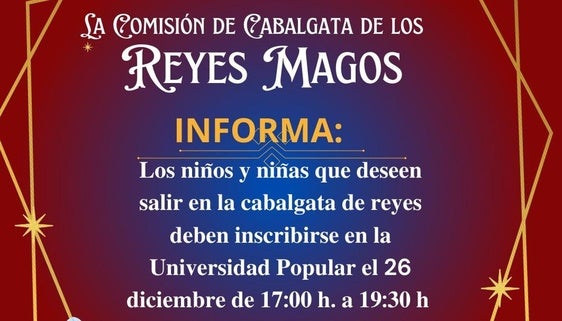 Los niños interesados en participar en le Cabalgata de Reyes deben inscribirse en la UPO